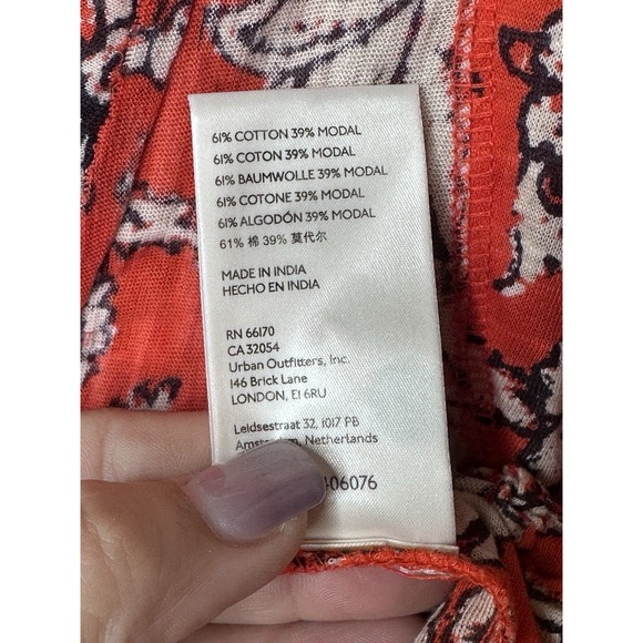 Free People Say the Word Top SMALL S Red Floral Peasant Sleeve Ruched Boho - Picture 9 of 10